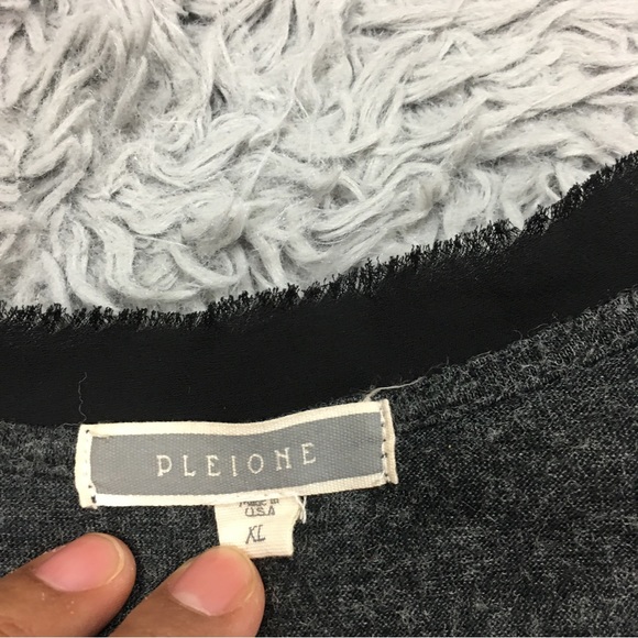 Anthropologie Pleione  Contrast Trim Chiffon Top High Low Chest Pocket Gray XL - Picture 15 of 16